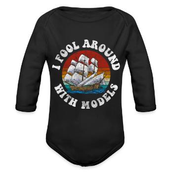 Model Ship Remote Control Sailor Port - Organic Long Sleeve Baby Bodysuit - black - Front