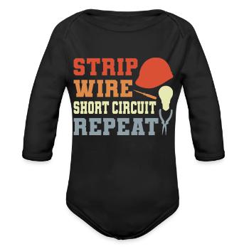 Strip Wire Short-Circuit Repeat - Organic Long Sleeve Baby Bodysuit - black - Front