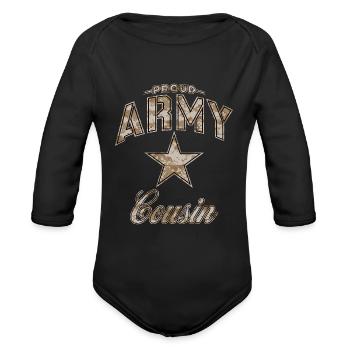 Army Cousin Shirts Camo - Organic Long Sleeve Baby Bodysuit - black - Front