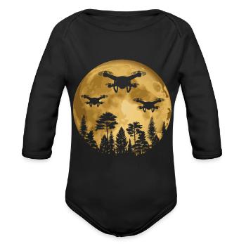 Drone Pilot Moon Drone Flying - Organic Long Sleeve Baby Bodysuit - black - Front