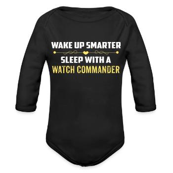Wake Up Smarter Sleep With A WATCH COMMANDER - Organic Long Sleeve Baby Bodysuit - black - Front