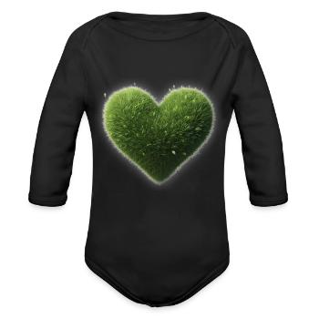 Grass Heart - Organic Long Sleeve Baby Bodysuit - black - Front