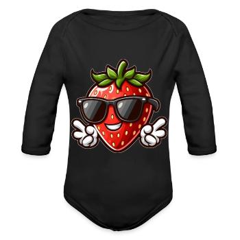 Cool strawberry peace fruity summer design - Organic Long Sleeve Baby Bodysuit - black - Front