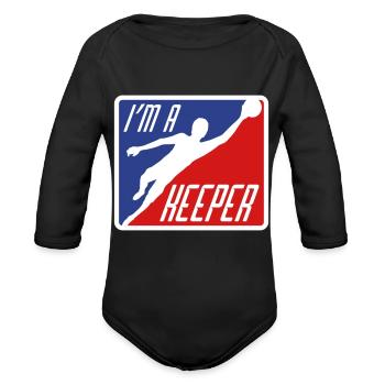 cool I'm a keeper design logo goalkeeper goalkeepe - Organic Long Sleeve Baby Bodysuit - black - Front
