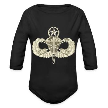 Army Master Airborne w Crossed Arrow Dagger - Organic Long Sleeve Baby Bodysuit - black - Front