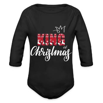 king - Organic Long Sleeve Baby Bodysuit - black - Front