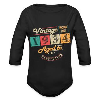 Original 1934 Vintage - 1934 Birthday Gift - Organic Long Sleeve Baby Bodysuit - black - Front