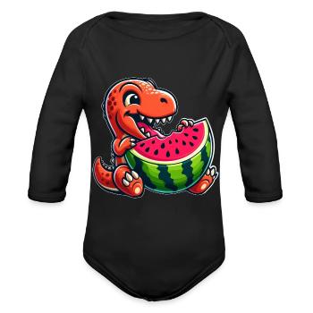 Dinosaur T-Rex watermelon summer fruity - Organic Long Sleeve Baby Bodysuit - black - Front