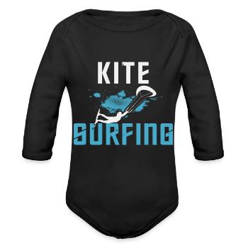 Kite Surfing - Organic Long Sleeve Baby Bodysuit - black - Front