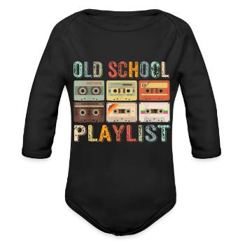 old school playlist - Organic Long Sleeve Baby Bodysuit - black - Front