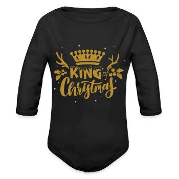 king - Organic Long Sleeve Baby Bodysuit - black - Front