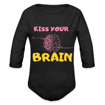 TEACHER KISS YOUR BRAIN GIFT FOR TEACHERS - Organic Long Sleeve Baby Bodysuit - black - Front