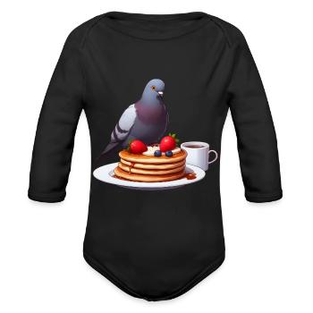 Dove on pancakes with maple syrup - Organic Long Sleeve Baby Bodysuit - black - Front