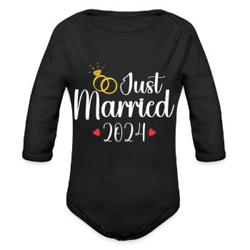Just Married 2024 - Organic Long Sleeve Baby Bodysuit - black - Front