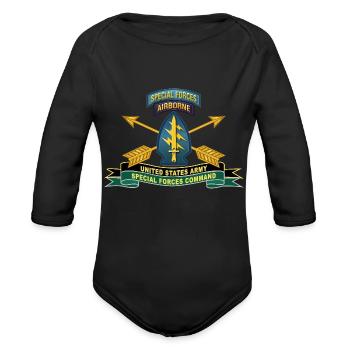 Army US Army Special Forces Command SSI - Organic Long Sleeve Baby Bodysuit - black - Front