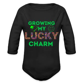 Growing my lucky charm. - Organic Long Sleeve Baby Bodysuit - black - Front
