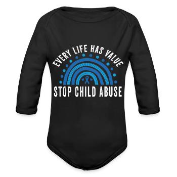 Every Life Has Value Stop Child Abuse Child Abuse - Organic Long Sleeve Baby Bodysuit - black - Front