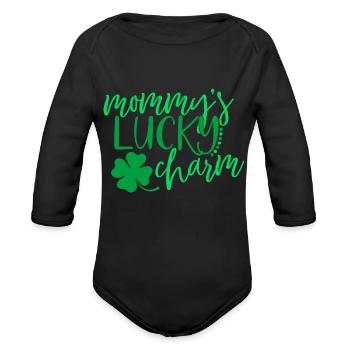 Mommy s Lucky Charm - Organic Long Sleeve Baby Bodysuit - black - Front