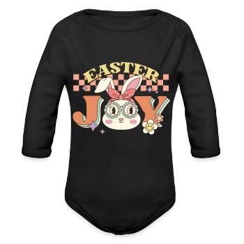 Retro Easter joy - Organic Long Sleeve Baby Bodysuit - black - Front