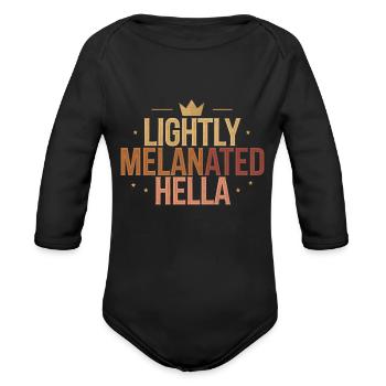 Afro Queen American Lightly Melanated Hella Black - Organic Long Sleeve Baby Bodysuit - black - Front