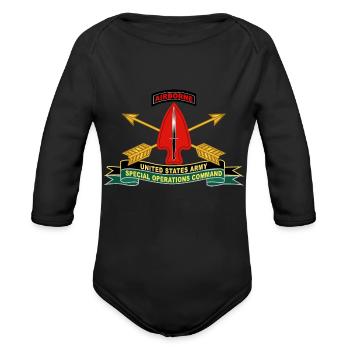 Army US Army Special Operations Command Sine Pari - Organic Long Sleeve Baby Bodysuit - black - Front