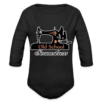 Old School Seamstress - Organic Long Sleeve Baby Bodysuit - black - Front