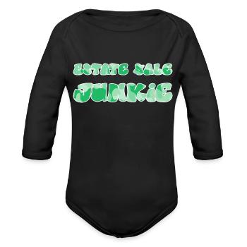 Estate Sale Junkie green camo - Organic Long Sleeve Baby Bodysuit - black - Front