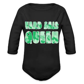 Yard Sale Queen green camo - Organic Long Sleeve Baby Bodysuit - black - Front