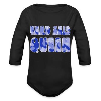 Yard Sale Queen blue camo - Organic Long Sleeve Baby Bodysuit - black - Front