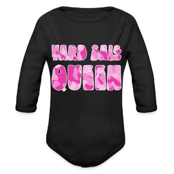 Yard Sale Queen pink camo - Organic Long Sleeve Baby Bodysuit - black - Front