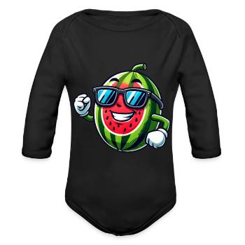 Cool watermelon summer sunglasses fruity - Organic Long Sleeve Baby Bodysuit - black - Front