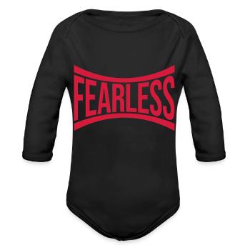 fearless text quote - Organic Long Sleeve Baby Bodysuit - black - Front