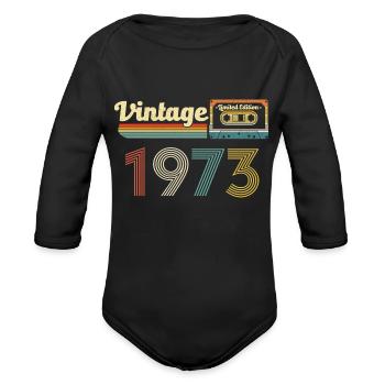 Vintage 1973 Birthday Limited Edition - Organic Long Sleeve Baby Bodysuit - black - Front