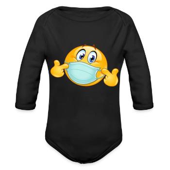 Pointing At Himself With Mask - Organic Long Sleeve Baby Bodysuit - black - Front