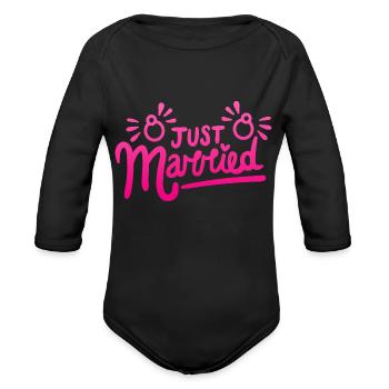 just married - Organic Long Sleeve Baby Bodysuit - black - Front