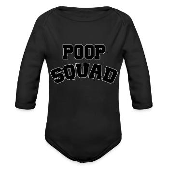 Poop Squad - Organic Long Sleeve Baby Bodysuit - black - Front