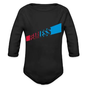 fearless text quote - Organic Long Sleeve Baby Bodysuit - black - Front