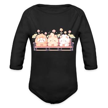 Bench Buddies Three Llamas Embracing Cuteness In - Organic Long Sleeve Baby Bodysuit - black - Front
