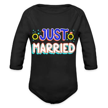just married - Organic Long Sleeve Baby Bodysuit - black - Front