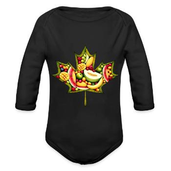 Maple Leaf Canadian Summer Melon Fruity - Organic Long Sleeve Baby Bodysuit - black - Front