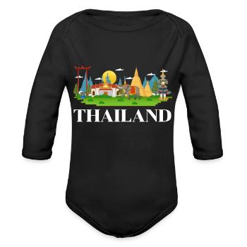 Thailand - Organic Long Sleeve Baby Bodysuit - black - Front