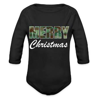 Camo Merry Christmas - Organic Long Sleeve Baby Bodysuit - black - Front