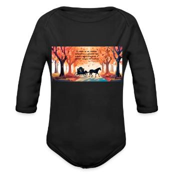 horse drawn carriage colored maple - Organic Long Sleeve Baby Bodysuit - black - Front