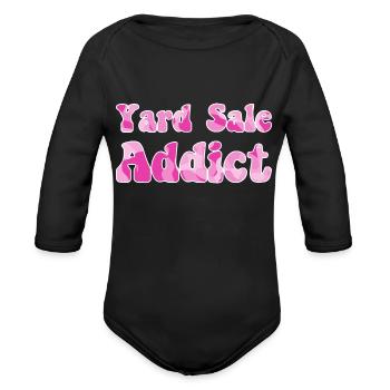 Yard Sale Addict pink camo - Organic Long Sleeve Baby Bodysuit - black - Front