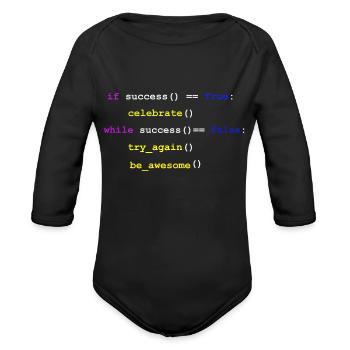"The Programmer's Loop of Success" - Organic Long Sleeve Baby Bodysuit - black - Front
