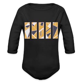 Fractal Geometric Rectangles In Gold Purple And - Organic Long Sleeve Baby Bodysuit - black - Front