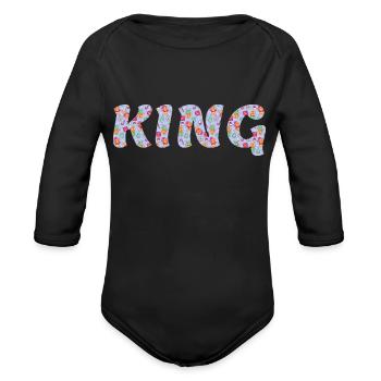 king - Organic Long Sleeve Baby Bodysuit - black - Front