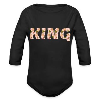 king - Organic Long Sleeve Baby Bodysuit - black - Front