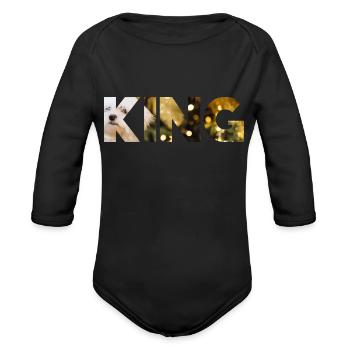 king - Organic Long Sleeve Baby Bodysuit - black - Front