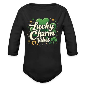 Lucky Charm Vibes Glücksklee Happiness Positive - Organic Long Sleeve Baby Bodysuit - black - Front